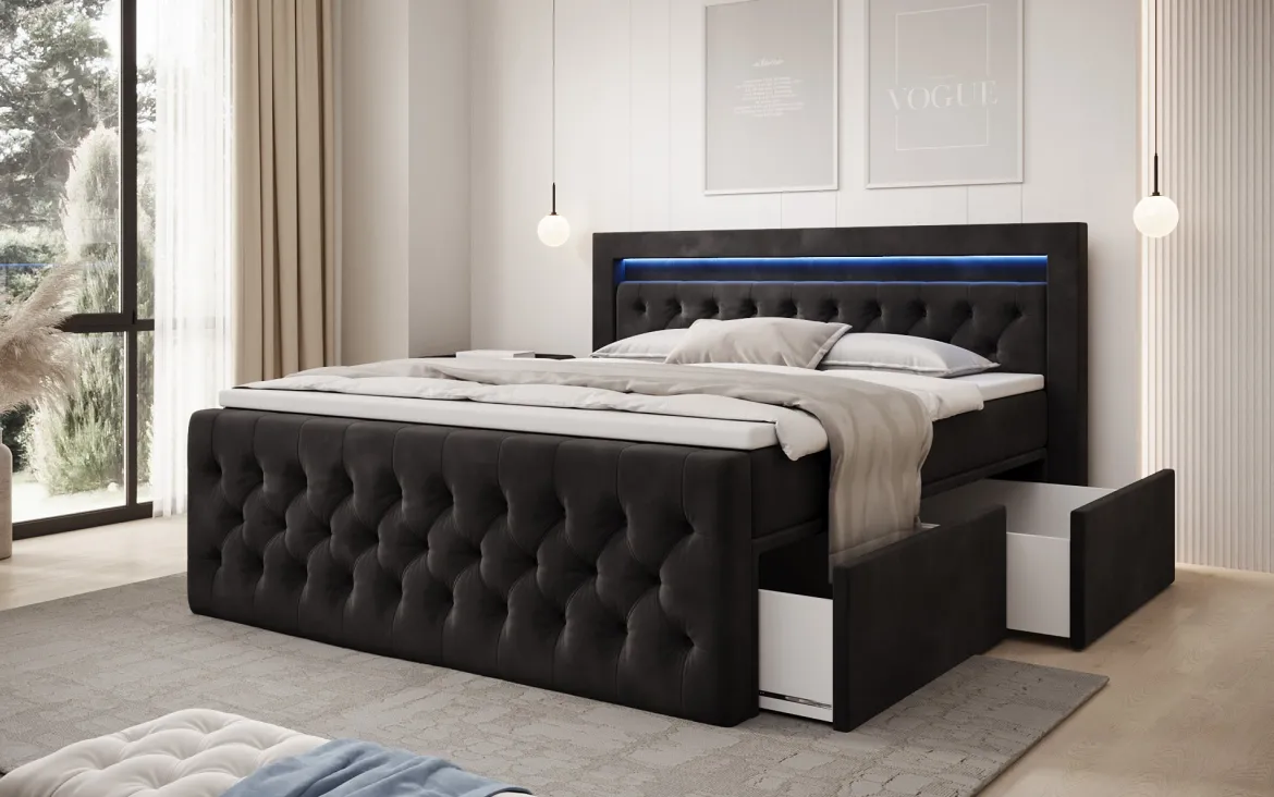 Boxspringbett Menzogna Samt mit LED und Stauraum (2 Schubladen)