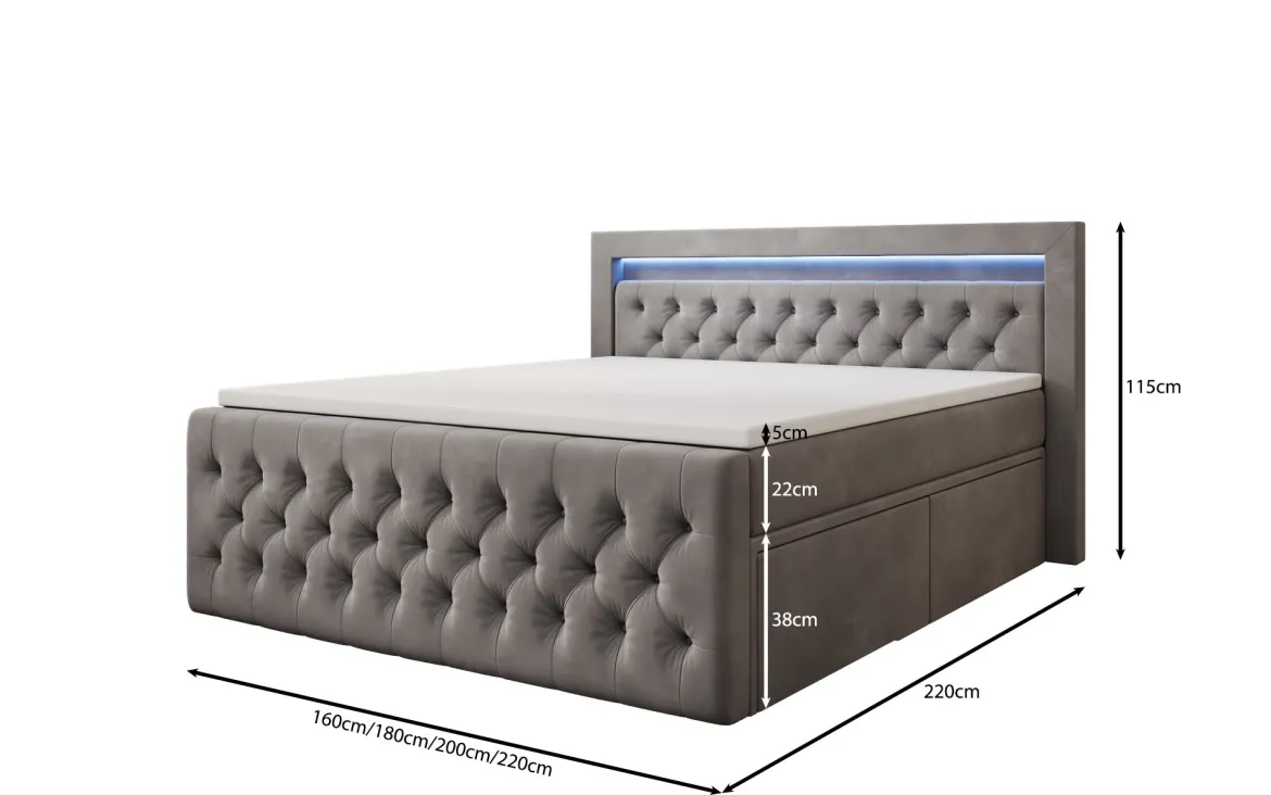 Boxspringbett Menzogna Samt mit LED und Stauraum (2 Schubladen)