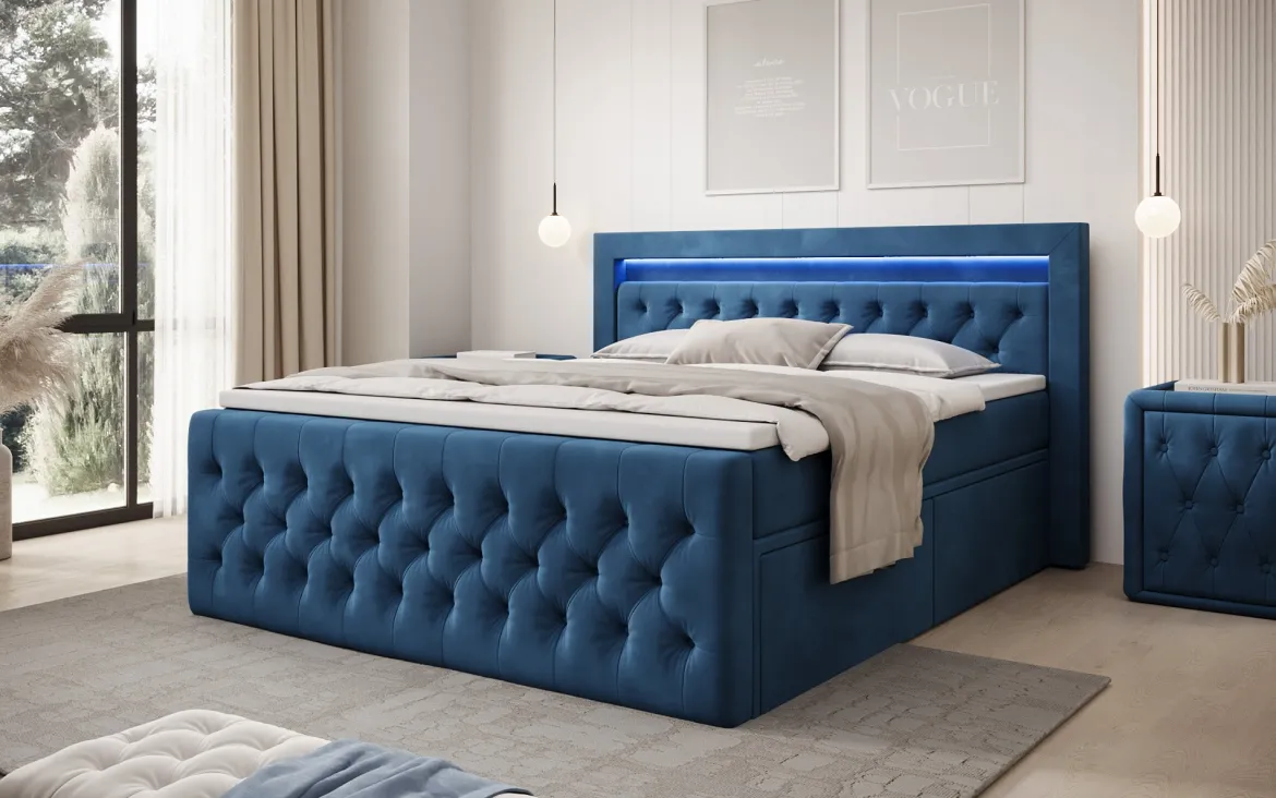 Boxspringbett Menzogna Samt mit LED und Stauraum (2 Schubladen)