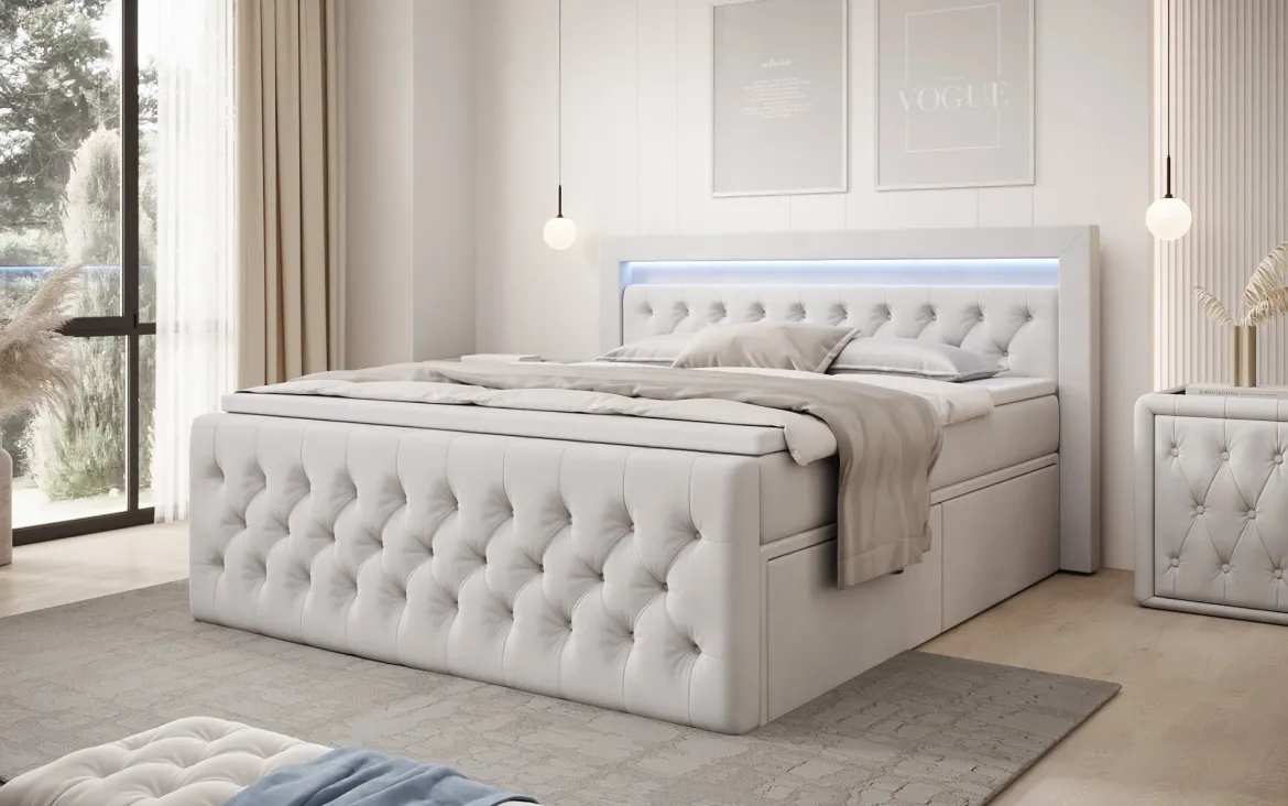 Boxspringbett Menzogna Samt mit LED und Stauraum (2 Schubladen)