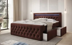 Boxspringbett Menzogna Samt mit LED und Stauraum (2 Schubladen)