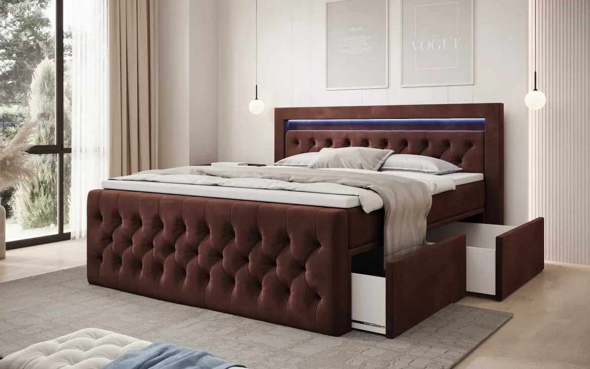 Boxspringbett Menzogna Samt mit LED und Stauraum (2 Schubladen)