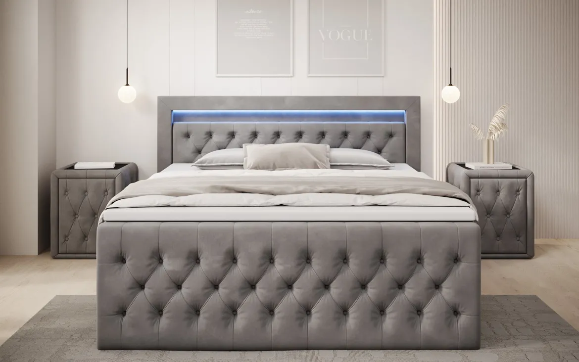 Boxspringbett Menzogna Samt mit LED und Stauraum (2 Schubladen)