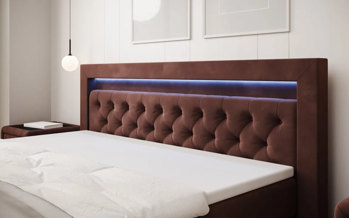 Boxspringbett Menzogna Samt mit LED und Stauraum (2 Schubladen)