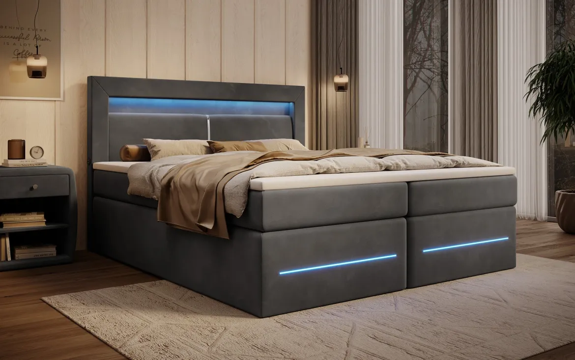 Boxspringbett Minera mit LED, USB und Stauraum