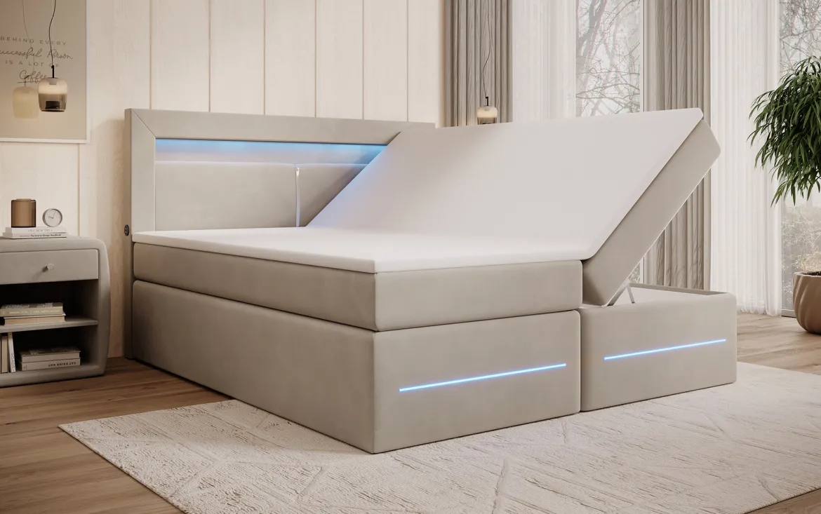 Boxspringbett Minera mit LED, USB und Stauraum