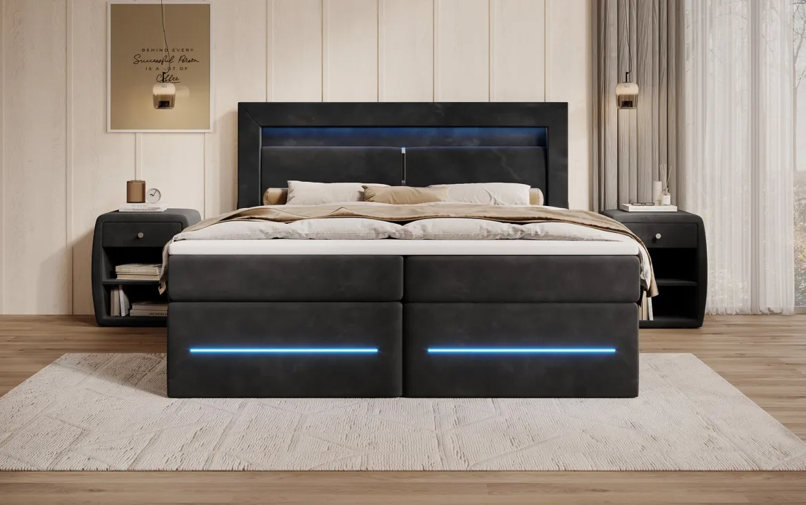 Boxspringbett Minera mit LED, USB und Stauraum
