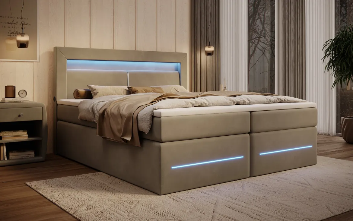 Boxspringbett Minera mit LED, USB und Stauraum