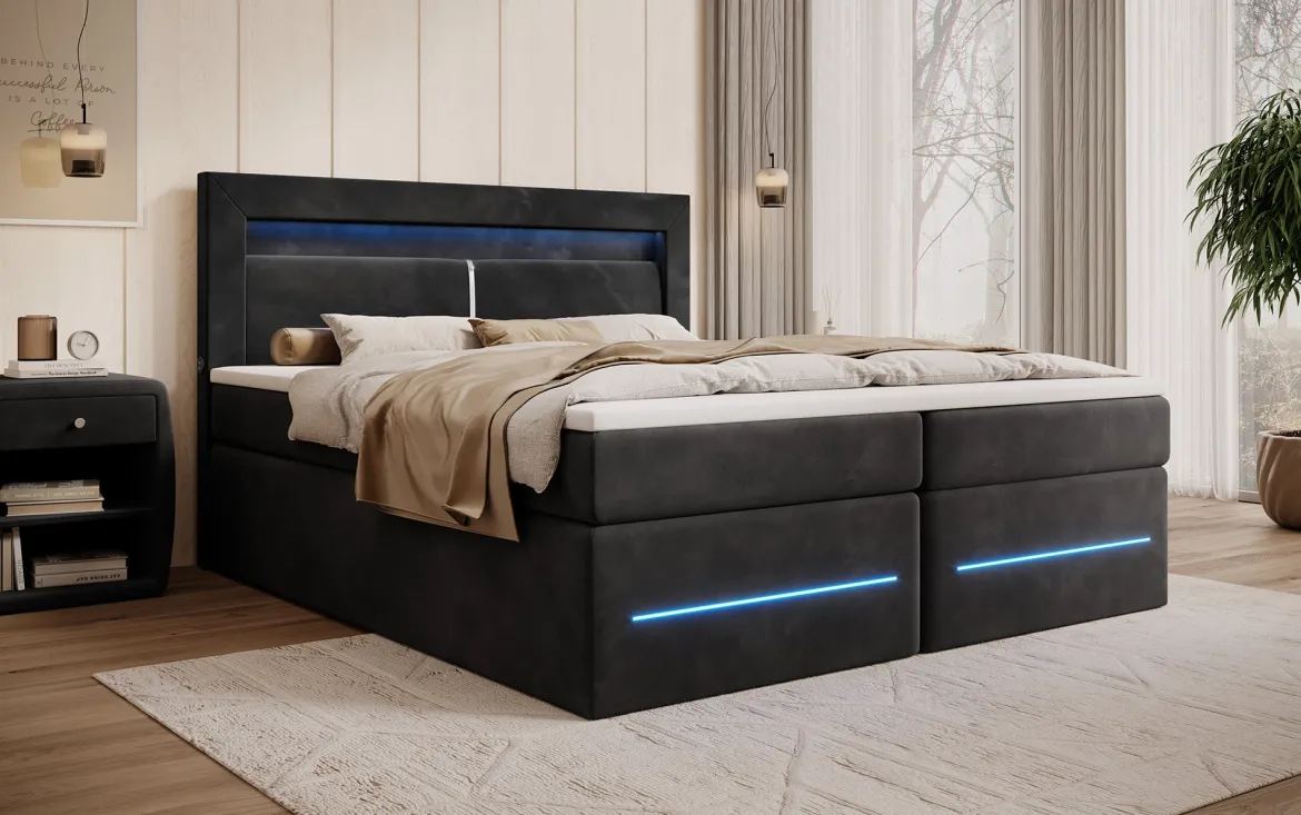 Boxspringbett Minera mit LED, USB und Stauraum