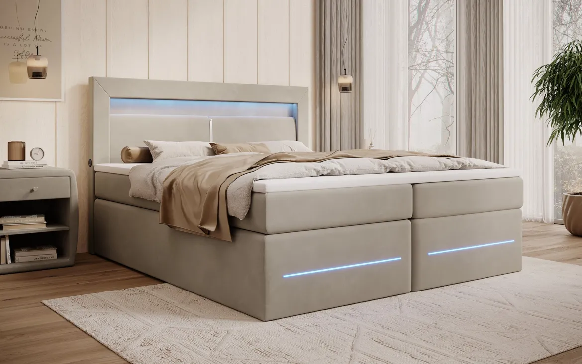 Boxspringbett Minera mit LED, USB und Stauraum