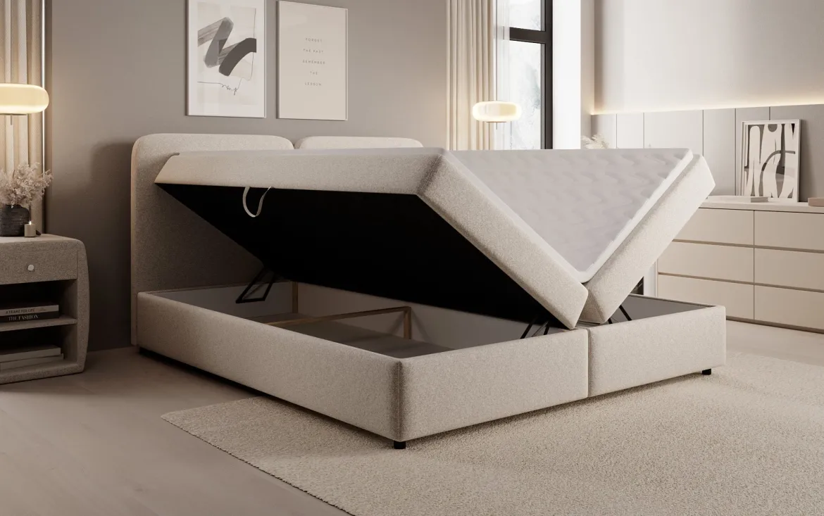 Boxspringbett Mira in Strukturstoff mit Stauraum
