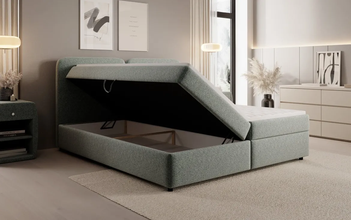 Boxspringbett Mira in Strukturstoff mit Stauraum