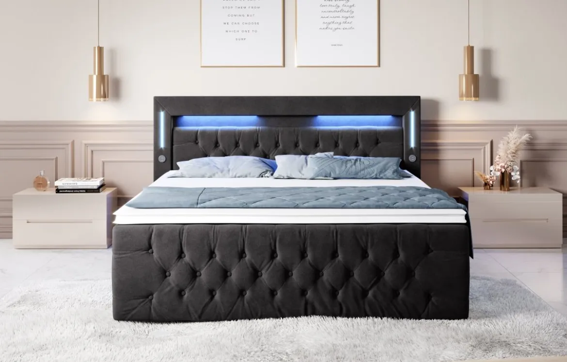 Boxspringbett Moonlight mit LED, USB und Stauraum