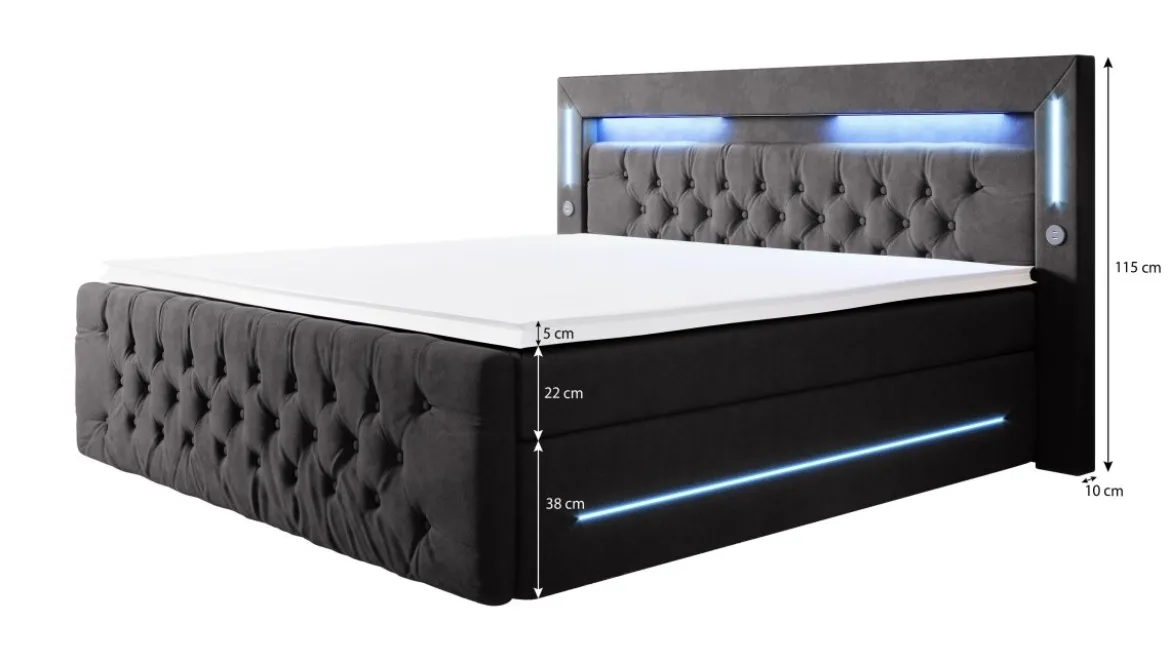 Boxspringbett Moonlight mit LED, USB und Stauraum