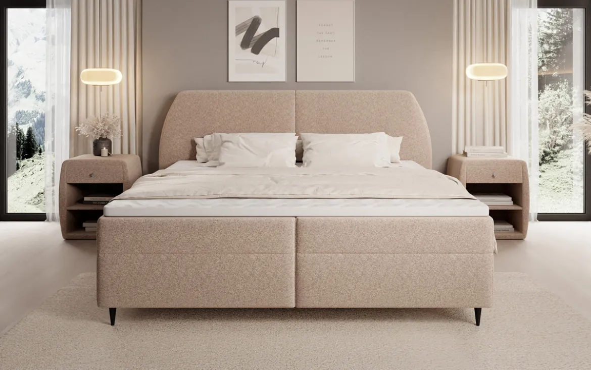 Boxspringbett Nara in Strukturstoff mit Stauraum
