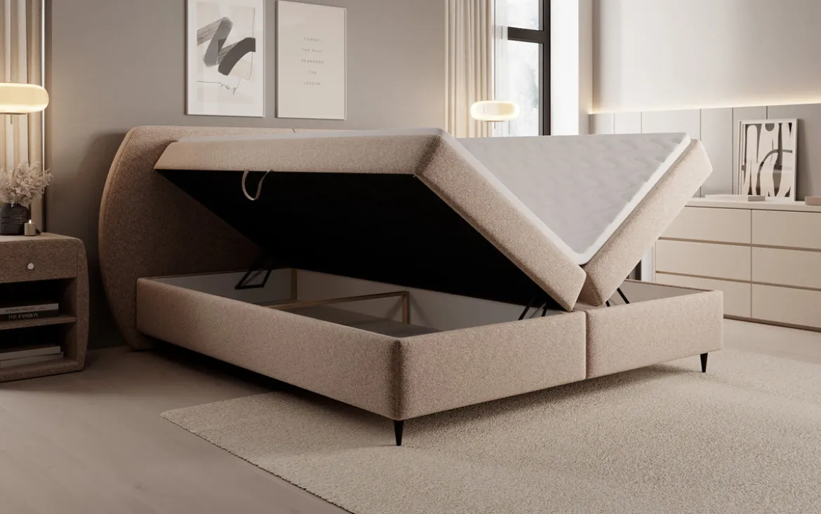 Boxspringbett Nara in Strukturstoff mit Stauraum