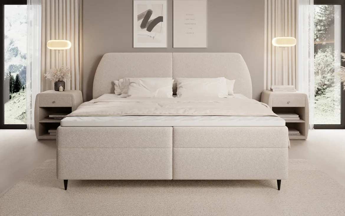 Boxspringbett Nara in Strukturstoff mit Stauraum