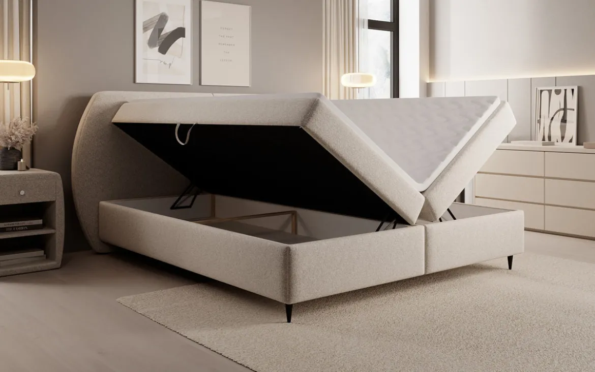 Boxspringbett Nara in Strukturstoff mit Stauraum