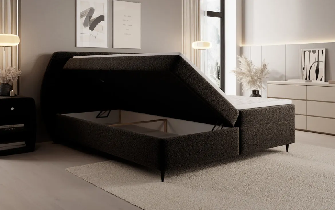 Boxspringbett Nara in Strukturstoff mit Stauraum