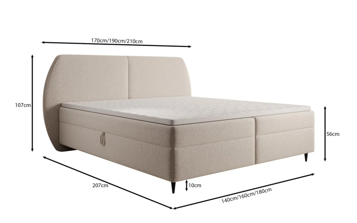 Boxspringbett Nara in Strukturstoff mit Stauraum