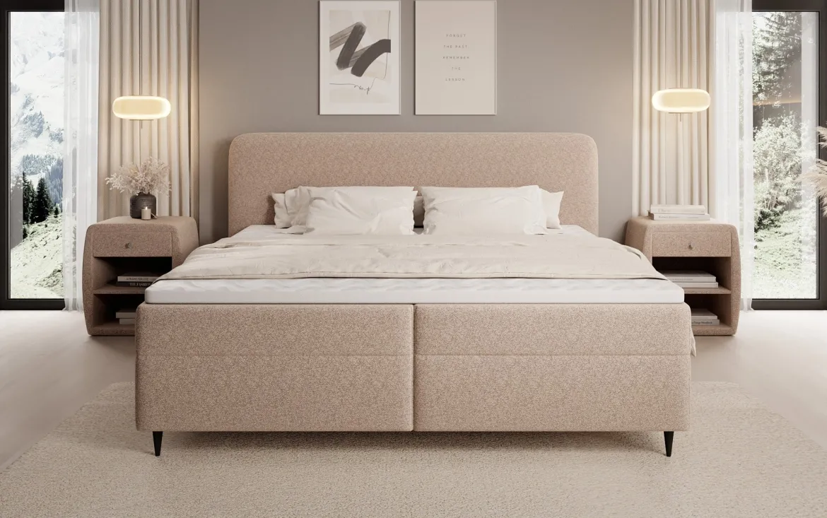 Boxspringbett Nea in Strukturstoff mit Stauraum
