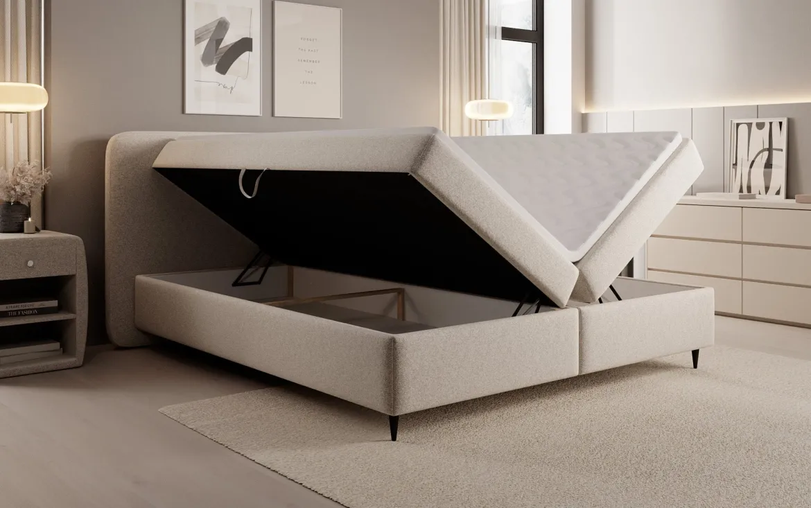 Boxspringbett Nea in Strukturstoff mit Stauraum
