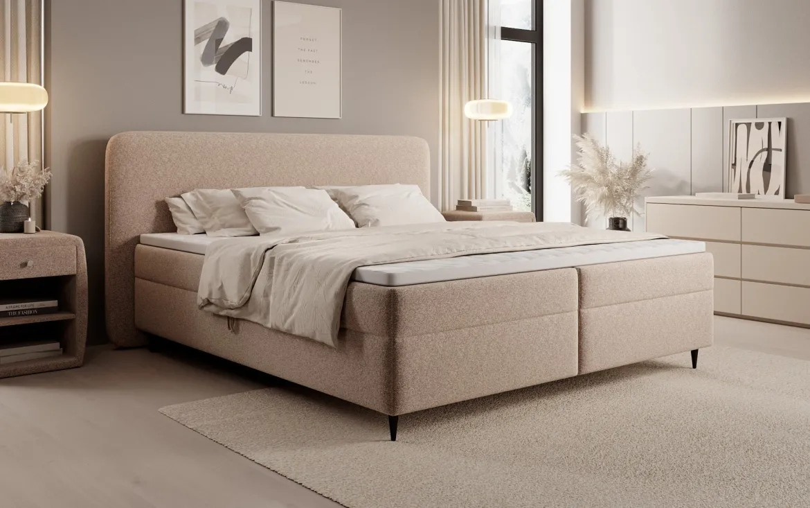 Boxspringbett Nea in Strukturstoff mit Stauraum