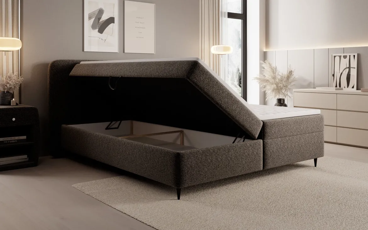 Boxspringbett Nea in Strukturstoff mit Stauraum