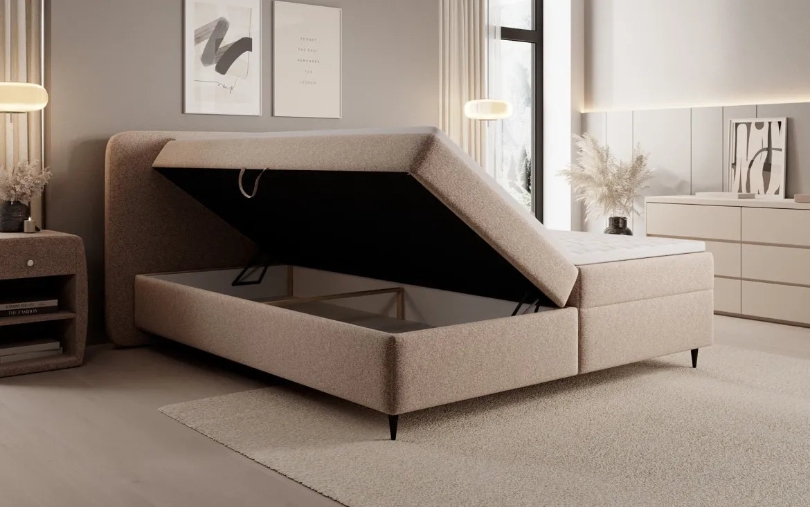 Boxspringbett Nea in Strukturstoff mit Stauraum