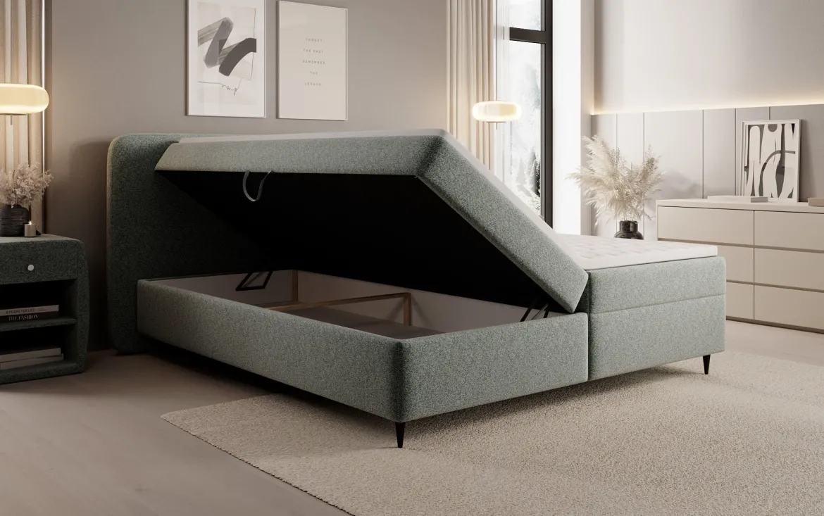 Boxspringbett Nea in Strukturstoff mit Stauraum