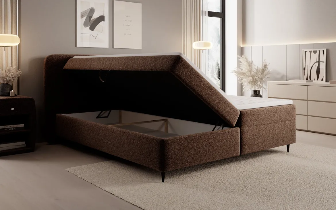 Boxspringbett Nea in Strukturstoff mit Stauraum