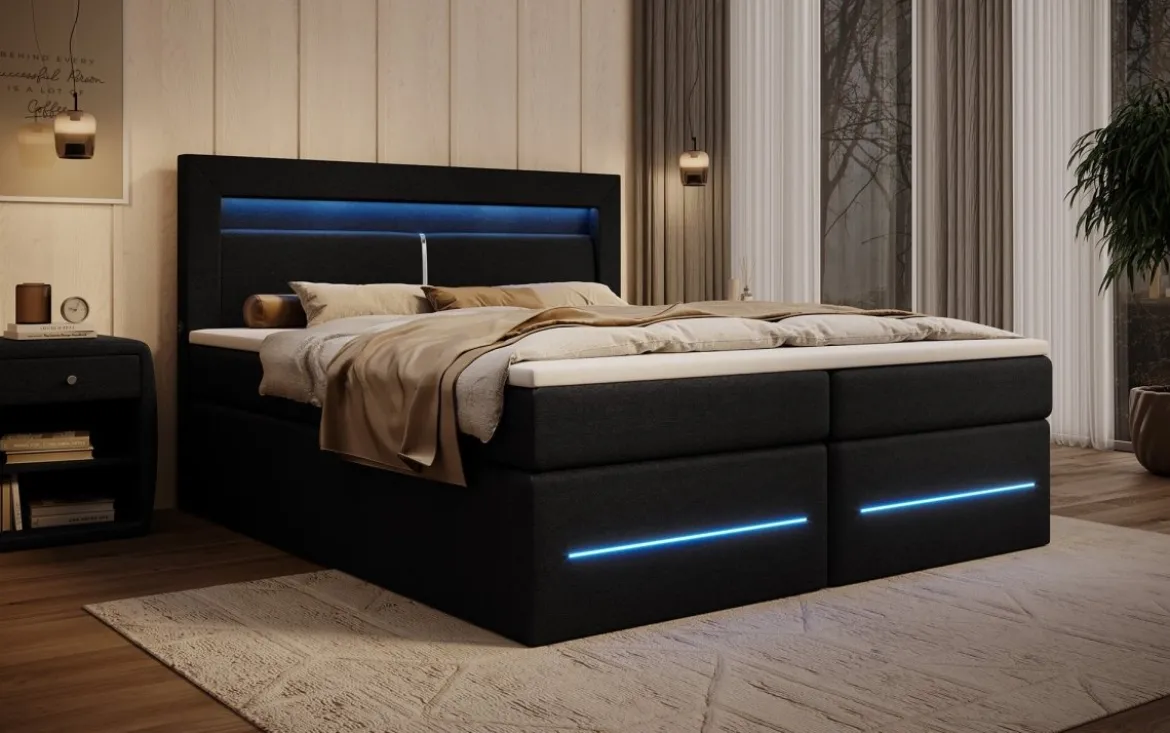 Boxspringbett Nera mit LED, USB und Stauraum