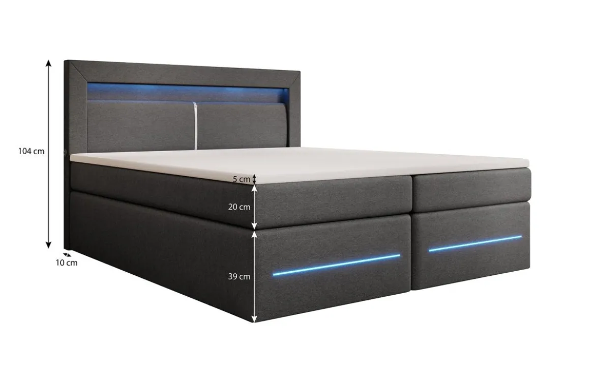 Boxspringbett Nera mit LED, USB und Stauraum
