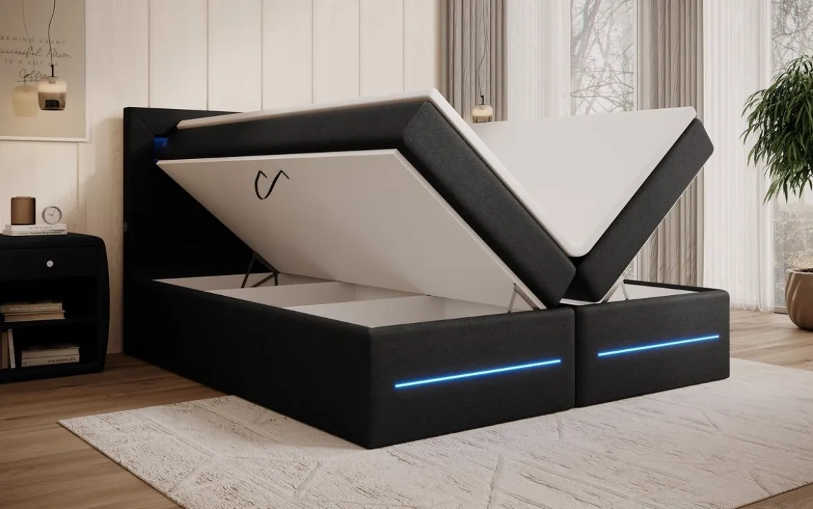 Boxspringbett Nera mit LED, USB und Stauraum