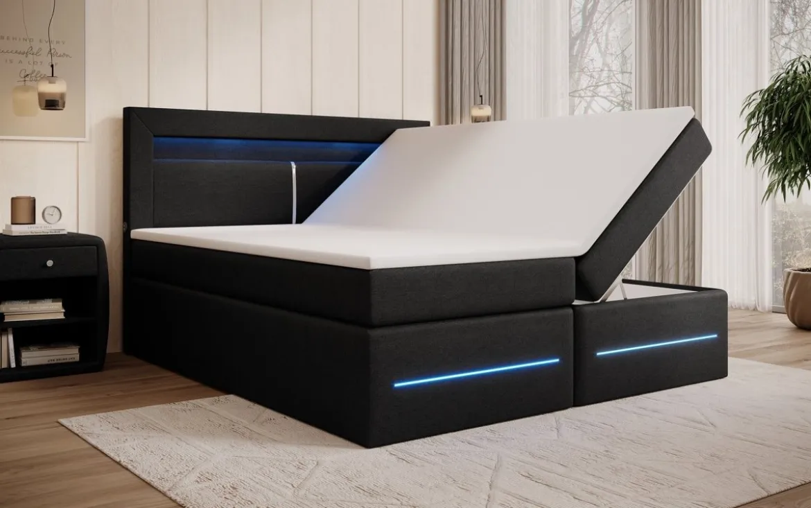 Boxspringbett Nera mit LED, USB und Stauraum