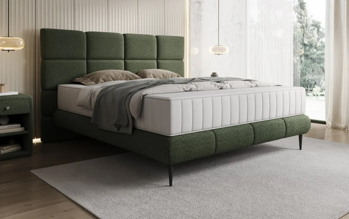 Boxspringbett Nessa mit hohen Füßen in Teddy Bouclé
