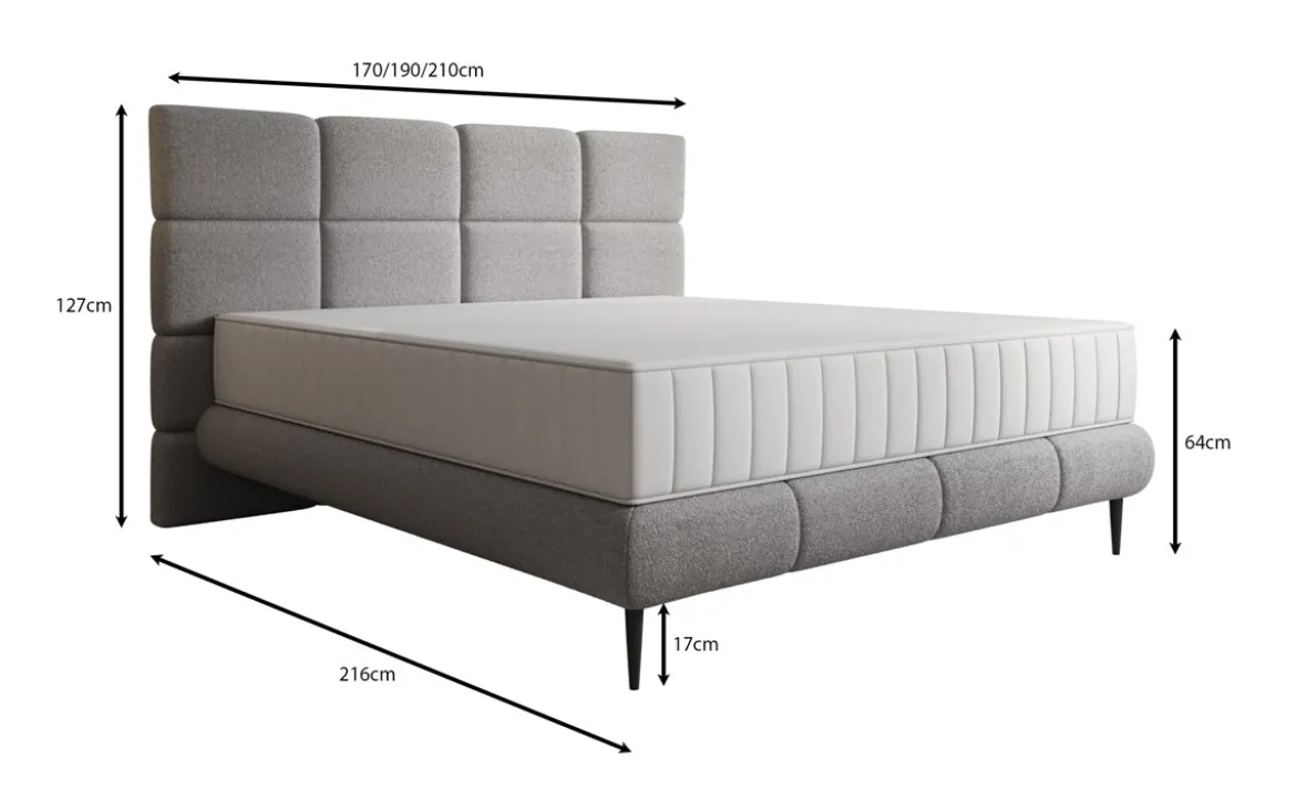 Boxspringbett Nessa mit hohen Füßen in Teddy Bouclé