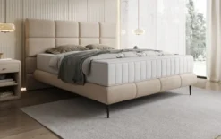 Boxspringbett Nessa mit hohen Füßen in Teddy Bouclé