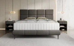 Boxspringbett Nessa mit hohen Füßen in Teddy Bouclé
