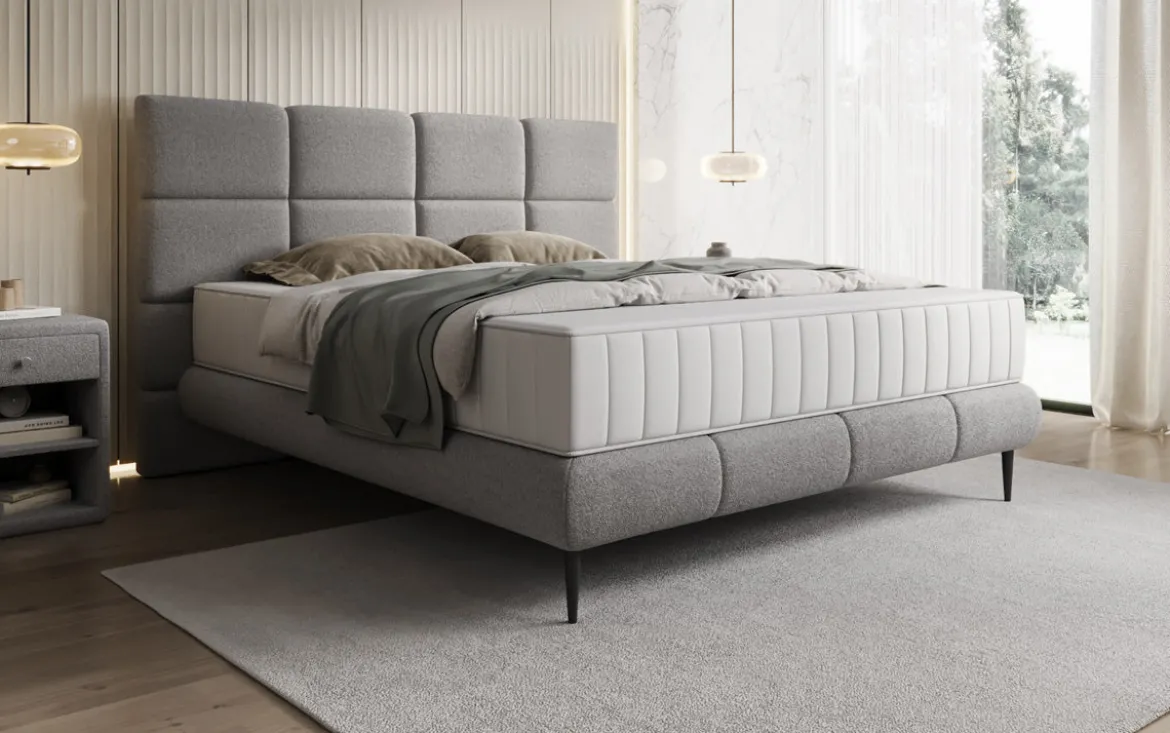 Boxspringbett Nessa mit hohen Füßen in Teddy Bouclé