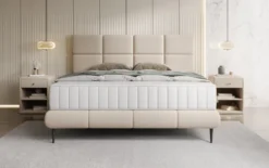 Boxspringbett Nessa mit hohen Füßen in Teddy Bouclé