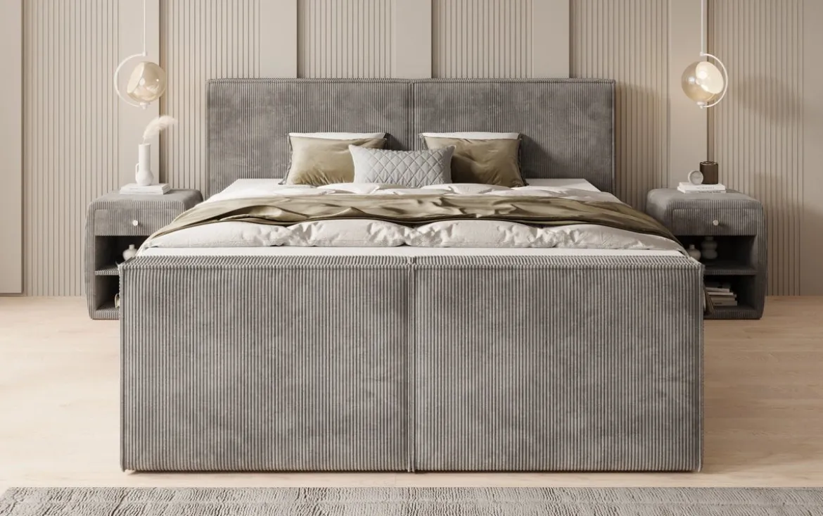 Boxspringbett Ophelia II mit hochklappbarem Stauraum in Cord