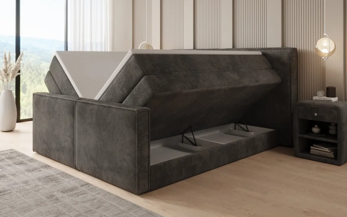 Boxspringbett Ophelia II mit hochklappbarem Stauraum in Cord