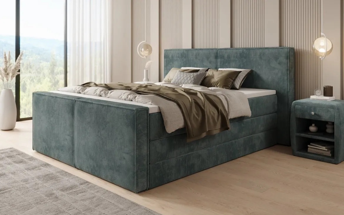 Boxspringbett Ophelia II mit hochklappbarem Stauraum in Cord
