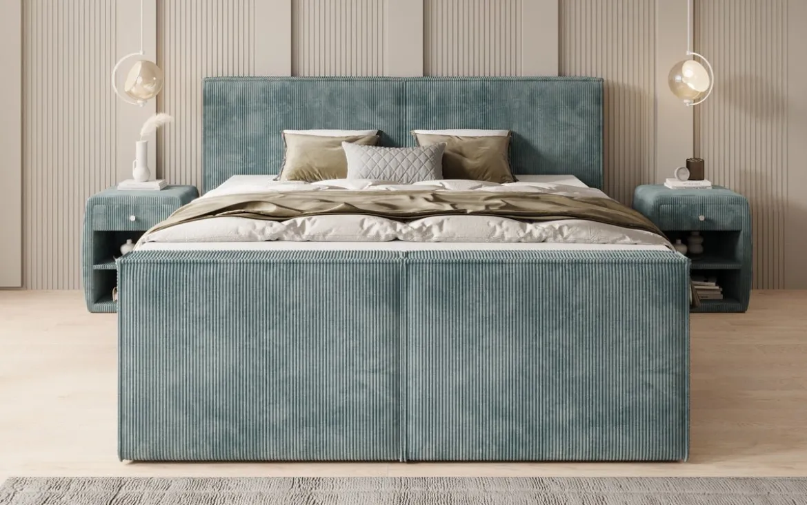 Boxspringbett Ophelia II mit hochklappbarem Stauraum in Cord