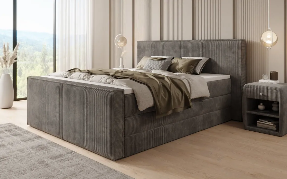 Boxspringbett Ophelia II mit hochklappbarem Stauraum in Cord