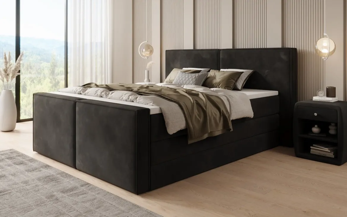 Boxspringbett Ophelia II mit hochklappbarem Stauraum in Samt