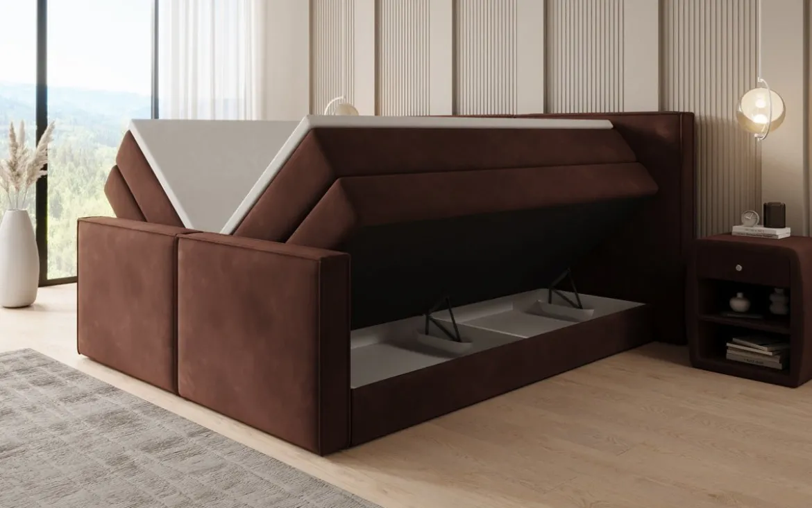 Boxspringbett Ophelia II mit hochklappbarem Stauraum in Samt