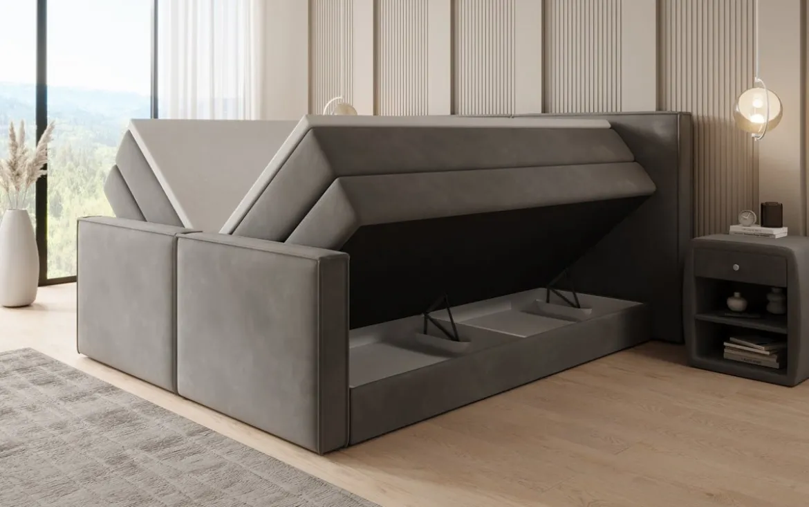 Boxspringbett Ophelia II mit hochklappbarem Stauraum in Samt