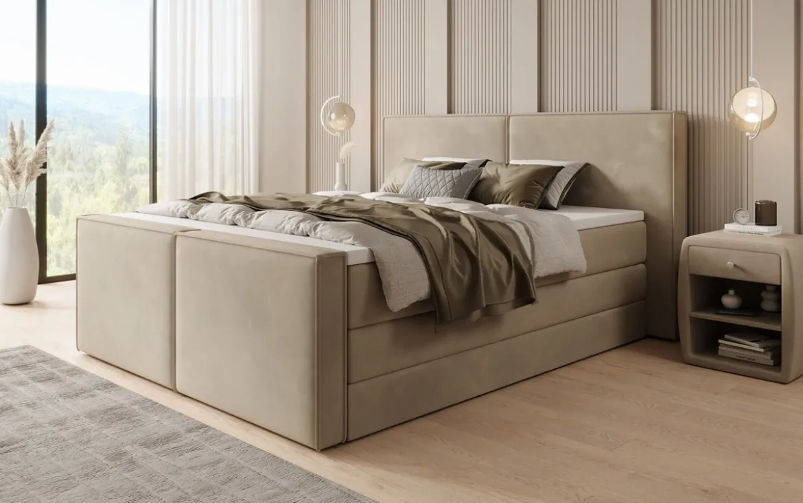 Boxspringbett Ophelia II mit hochklappbarem Stauraum in Samt